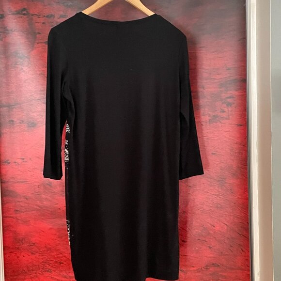 Foley tunic black viscose polyester stretch trees patterns 3/4 sleeves med - Picture 4 of 4